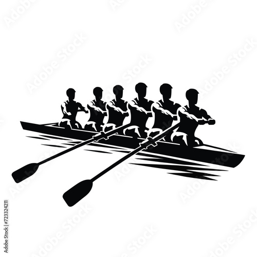 Rowing Team Silhouette in Action