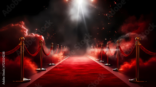 Red carpet on the stairs on dark background  the way to glory  victory and success