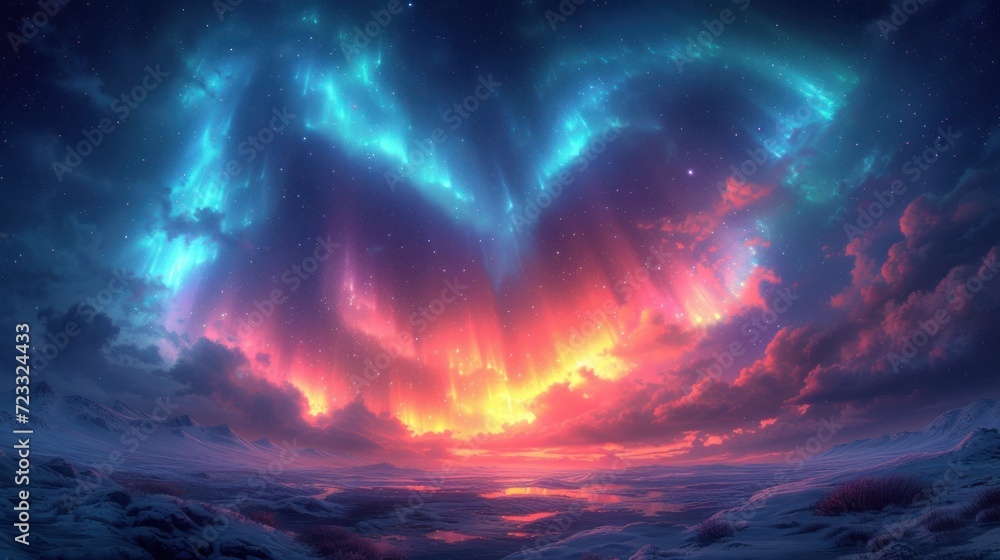 a heart shaped cloud in the middle of a night sky with stars and the moon in the middle of the clouds and the sun in the middle of the sky. a heart shaped cloud in the middle of a night sky with stars and the moon in the middle of the clouds and the sun in the middle of the sky.