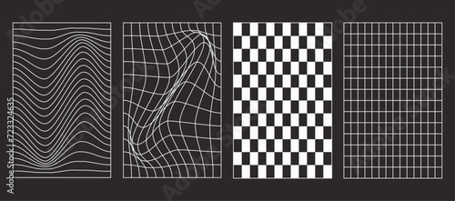Vector illustration. Isolated background. Distorted vertical grid set. Y2K style. Mesh effect