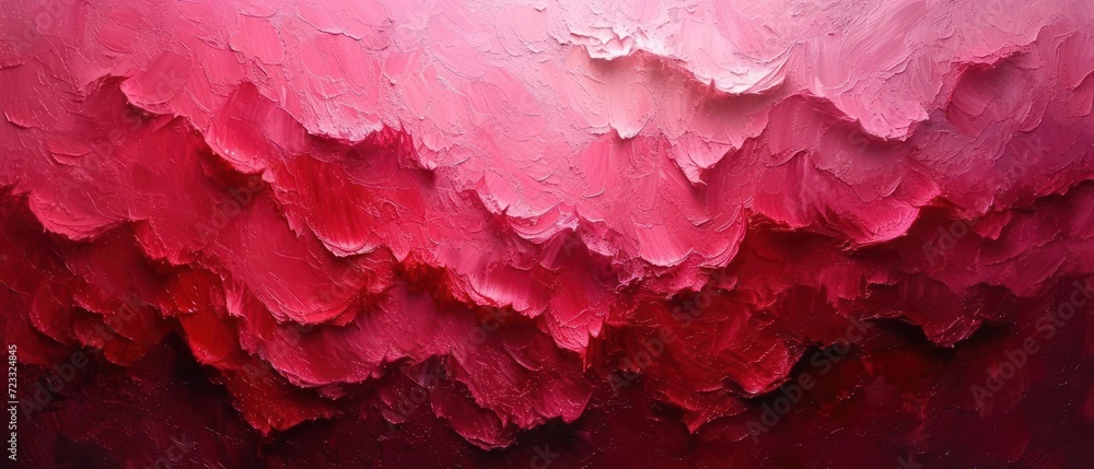  a close up of a painting of red and pink paint on a black background with white and red lines on the bottom half of the painting and bottom half of the painting.