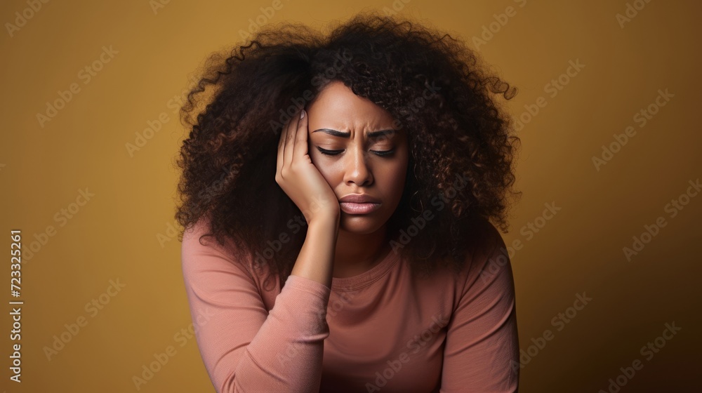 Depressed black skin woman with head bowed. Depression, loneliness and mental health concept. Depressed black skin woman with head bowed. Depression, loneliness and mental health concept.