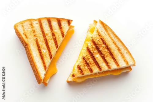 Grilled cheese sandwich cut in half isolated on white Top view