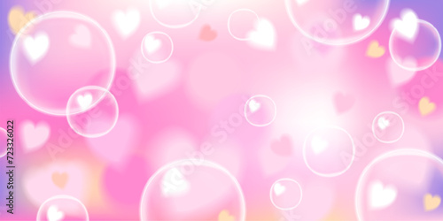 Cute y2k pink kawaii background with bubbles and hearts. Stock vector illustration in cartoon anime style. Teenage girl vibe banner. Can be used as wallpaper.