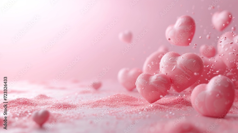 Beautiful delicate pink background with frame of voluminous 3D hearts and plenty of space for text Beautiful delicate pink background with frame of voluminous 3D hearts and plenty of space for text