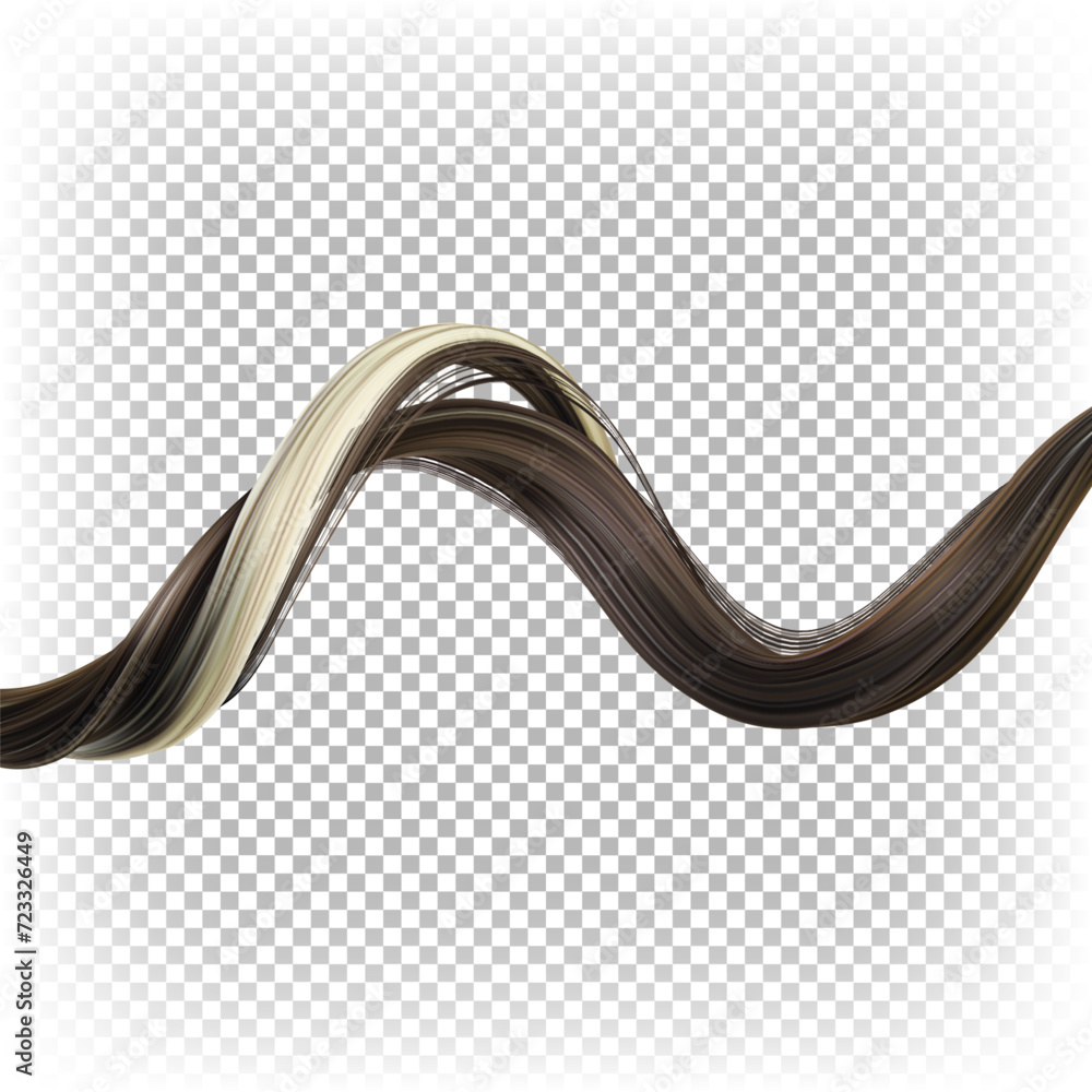 Beautiful curl of brown dyed hair isolated on a transparent background. Wavy curly female hair. Advertising of shampoos, hair dyes, hairdressing salon. Beautiful curl of brown dyed hair isolated on a transparent background. Wavy curly female hair. Advertising of shampoos, hair dyes, hairdressing salon.