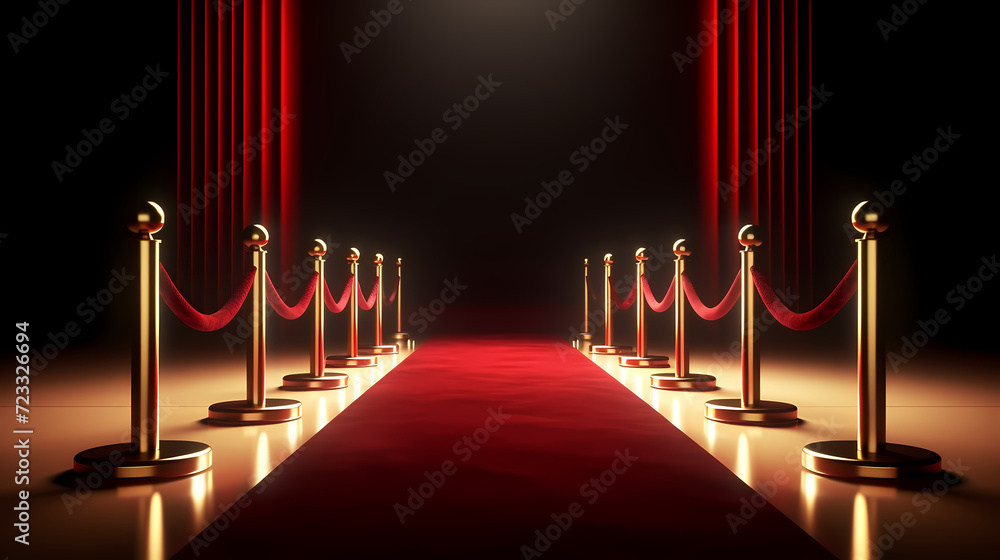 Red carpet on the stairs on dark background, the way to glory, victory and success Red carpet on the stairs on dark background, the way to glory, victory and success