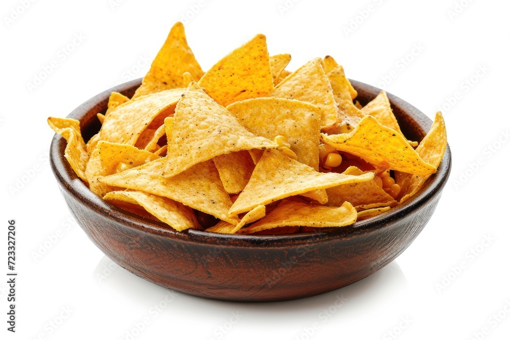 Isolated white background with bowl of corn chips Isolated white background with bowl of corn chips