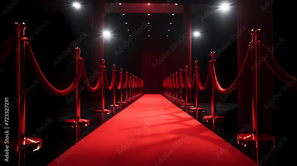 Red carpet on the stairs on dark background, the way to glory, victory and success Red carpet on the stairs on dark background, the way to glory, victory and success