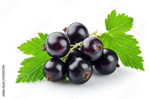 Isolated white background with black currant fruit and leaf