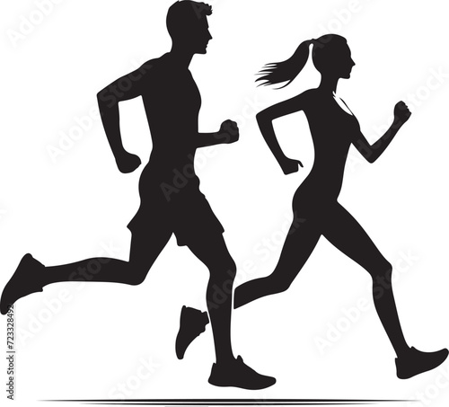 Vector illustration of a running couple silhouette 
