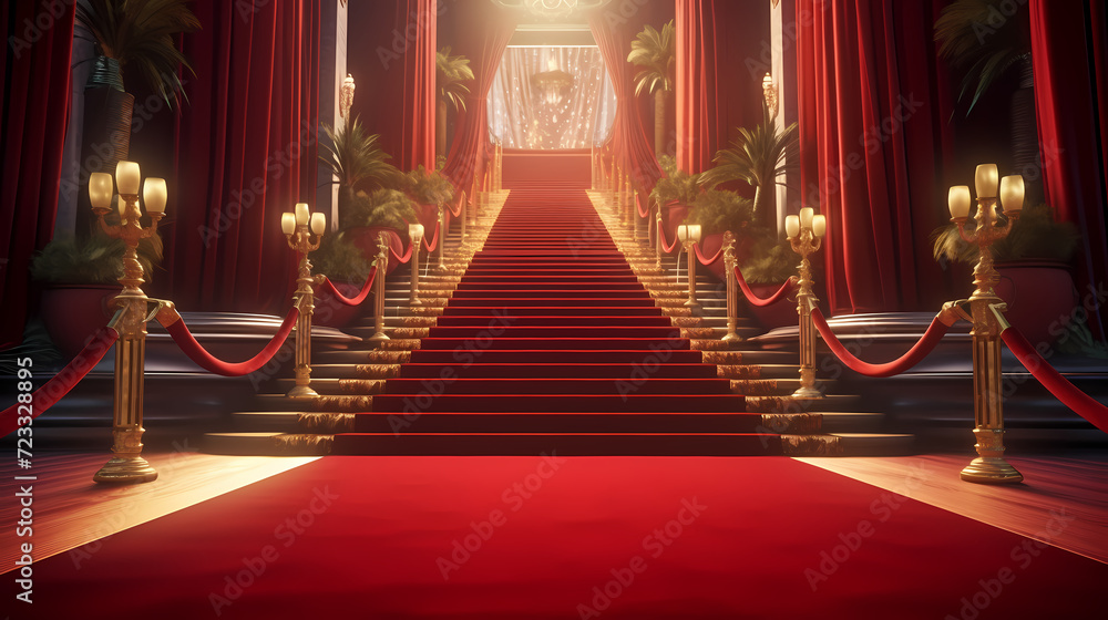Luxurious and elegant red carpet staircase, holiday awards ceremony event Luxurious and elegant red carpet staircase, holiday awards ceremony event