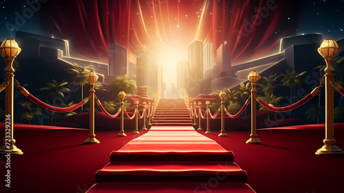 Luxurious and elegant red carpet staircase, holiday awards ceremony event