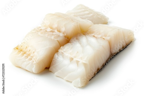 Raw cod loin pieces on white background