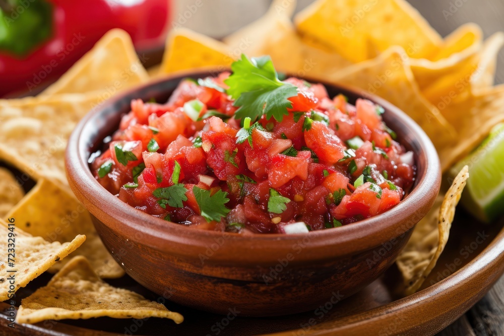 Red salsa and tortilla chips in a bowl Red salsa and tortilla chips in a bowl