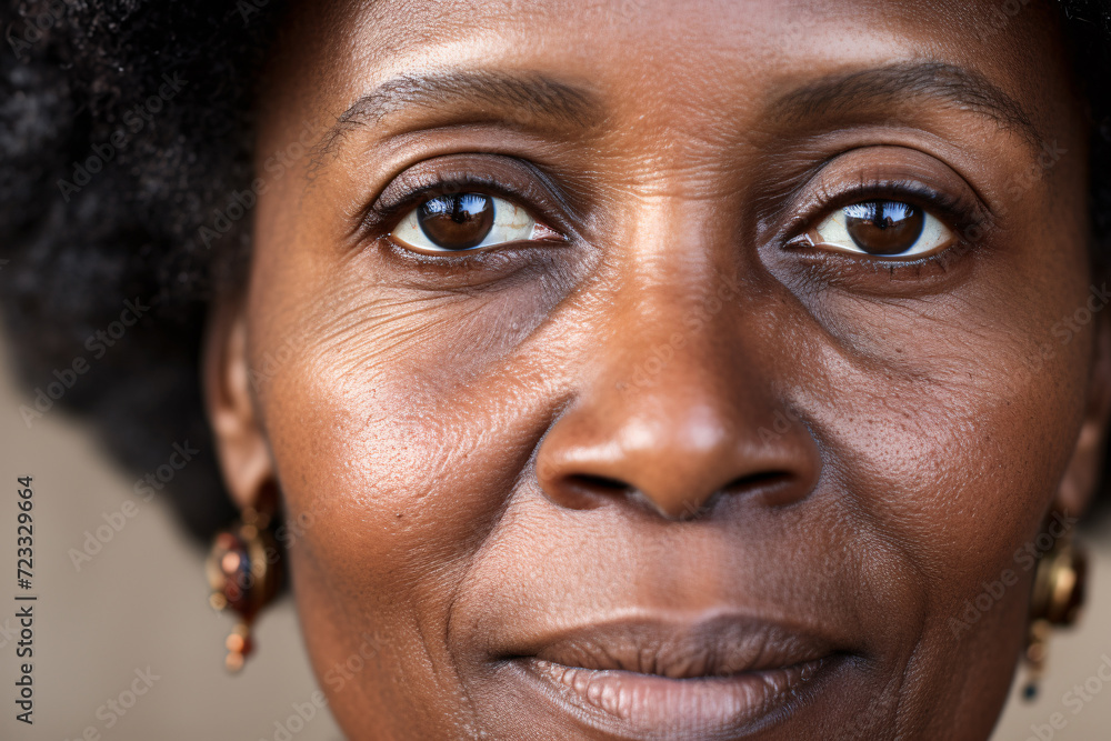 Close up of face of middle-aged black woman Close up of face of middle-aged black woman