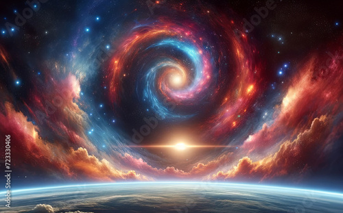 a distant galaxy with swirling colors and bright stars zoom background photo