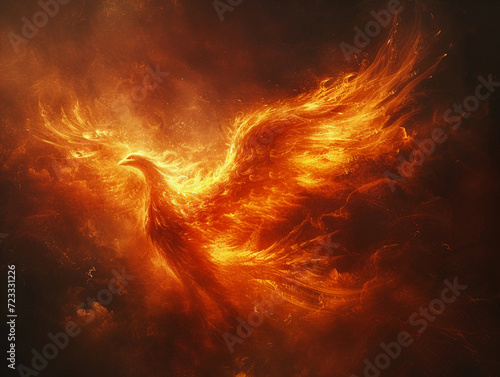 phoenix rising from ashes, a metaphor for rebirth and recovery, with emphasis on the fiery details and dynamic, dramatic lighting against a dark, moody background