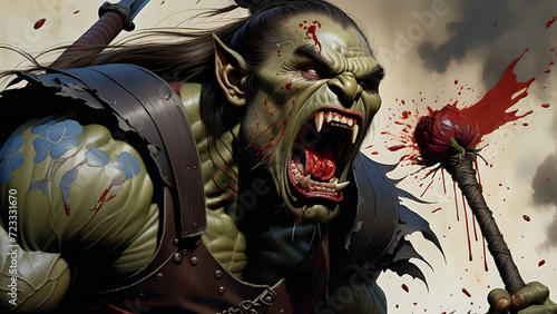 orc in battle with bloody face