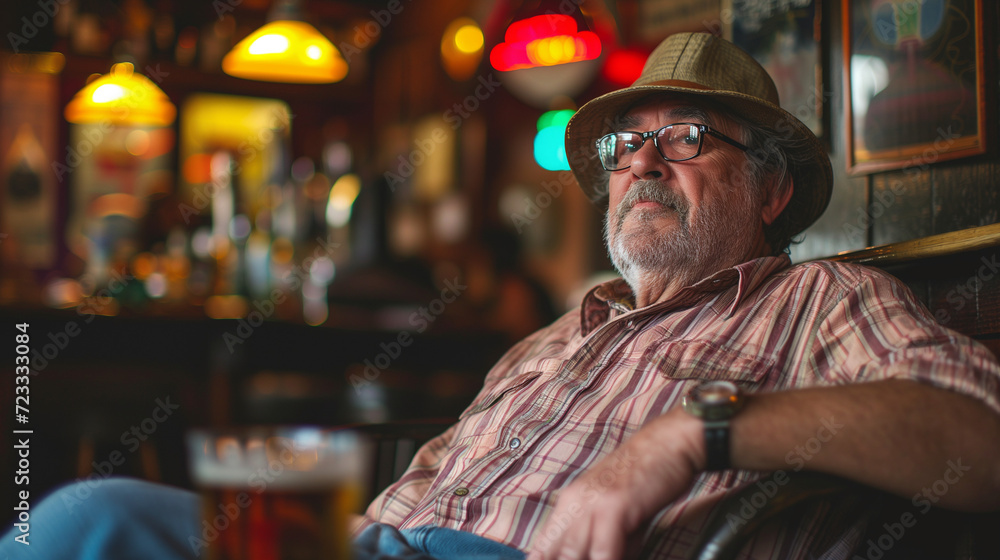 Drunk man sitting in a bar. Depressed man sitting in a bar. Drunk man sitting in a bar. Depressed man sitting in a bar.