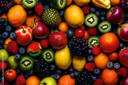 A Dazzling Array of Fresh Fruits and Vibrant Vegetables  Meticulously Cultivated and Artfully Arranged