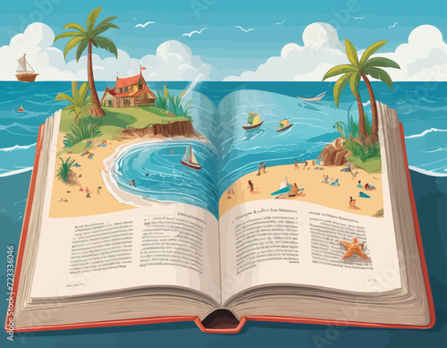 Open book with beach in summer