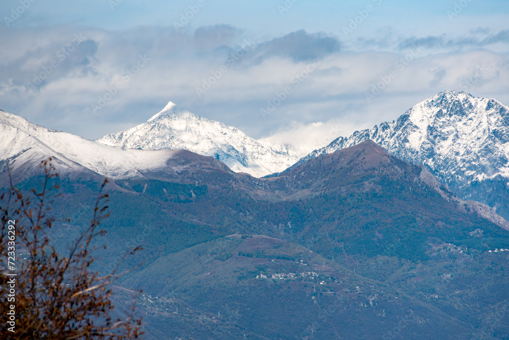 Magnificent view of the southern Alps seen from Monte Crocione at lake Como