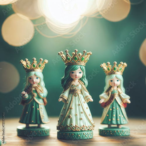 a group of three figurines wearing crowns, a stock phototrending on shutterstock, art photography, stock photo, bokeh, stockphoto