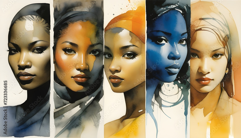 Illustration in pencil, oil paint, photography and watercolor, showing different ethnicities of women around the world
Illustration in pencil, oil paint, photography and watercolor, showing different ethnicities of women around the world
