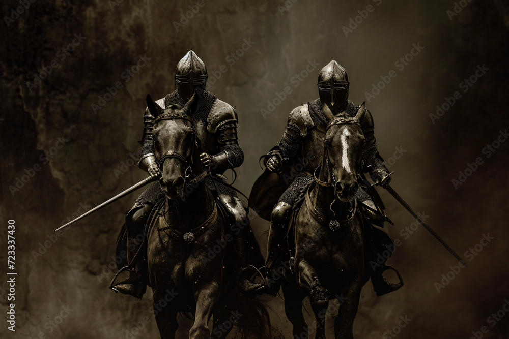 Naklejka premium Ritter im Galopp auf einen im vintage gemalten stils eines Ölbilds