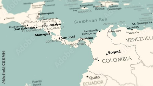 Panama on the world map. Smooth map rotation. 4K animation. photo
