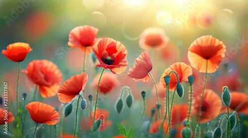 Poppy flowers in summer meadow © olegganko