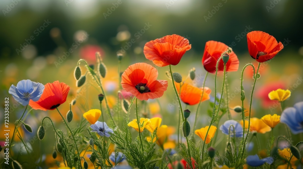 Fototapeta premium Poppy flowers in summer meadow