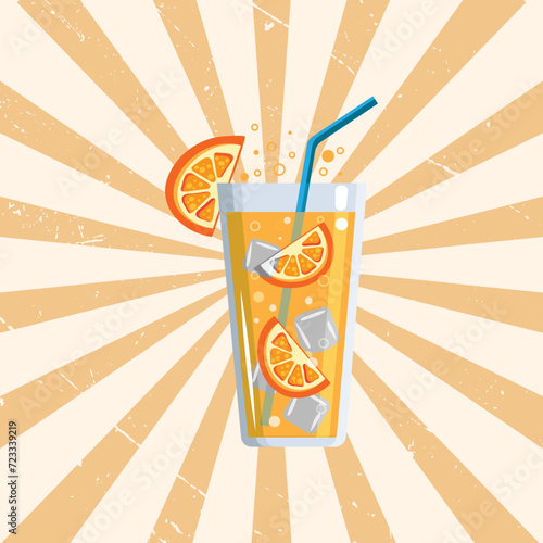 Aperol spritz recipe. Aperitif cocktail with ingredients. Summer alcoholic cocktail with prosecco, aperol and oranges. Vector illustration on retro background ,fresh and cool graphic design for your