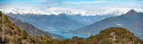 Magnificent view of the southern Alps seen from Monte Crocione at lake Como