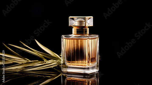gold glass bottle of men's perfume photo