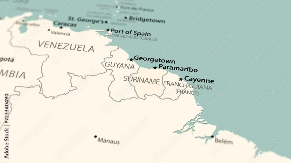Suriname on the world map. Smooth map rotation. 4K animation. Suriname on the world map. Smooth map rotation. 4K animation.