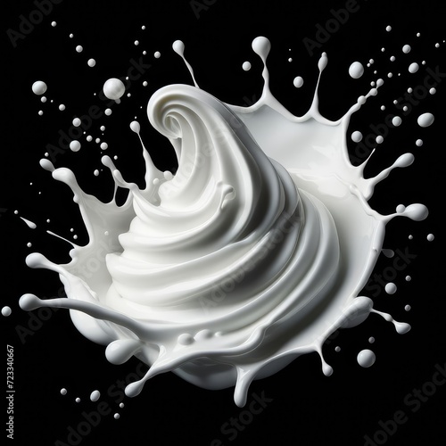 white cream or milk splash isolated on black background