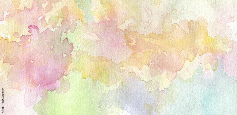 Obraz premium Ink watercolor hand drawn smoke flow stain blot on wet paper texture background. Pastel colors.