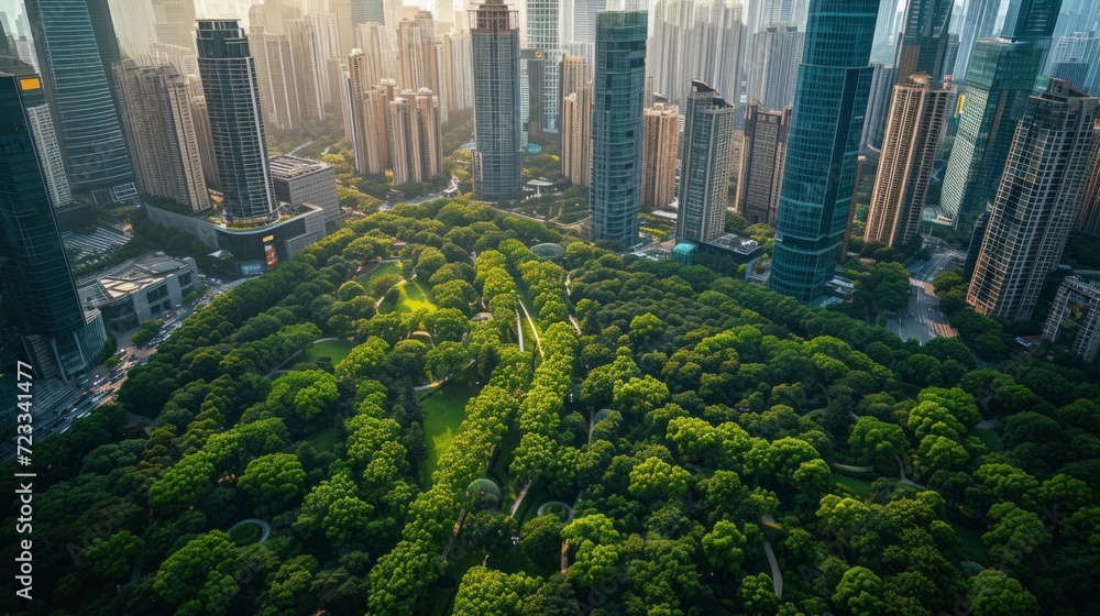 Photography concept of green spaces and green economy in a large metropolis