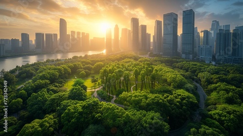 Photography concept of green spaces and green economy in a large metropolis