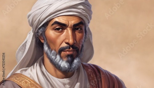 An artificial intelligence visual depiction of Ibn Battuta, the Moroccan explorer and geographer.