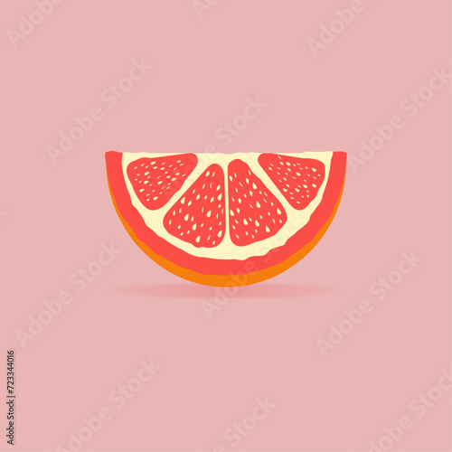 Grapefruit slice design on pink background. Delicious citrus. Vector illustration for cards, business, banners, textile, wallpaper, wrapping	