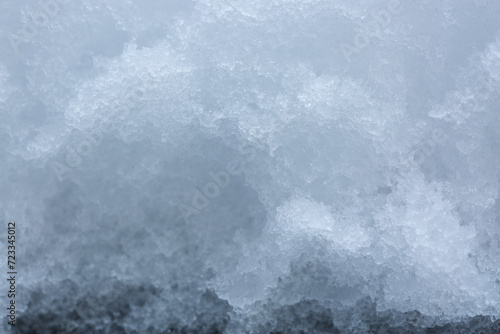 Macro photo of white snow in winter, snow texture.