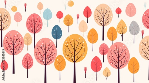kids wallpaper of trees, flat design, colorful