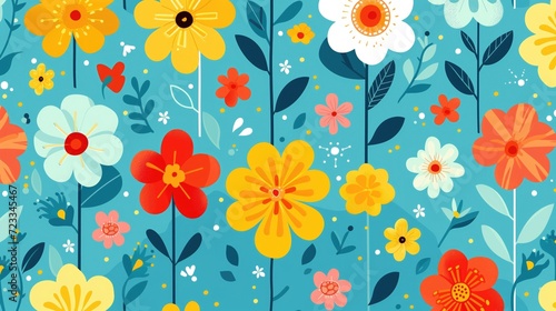 kids wallpaper of flowers, flat design, colorful