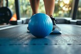 Fitness Routine with Blue Exercise Ball
