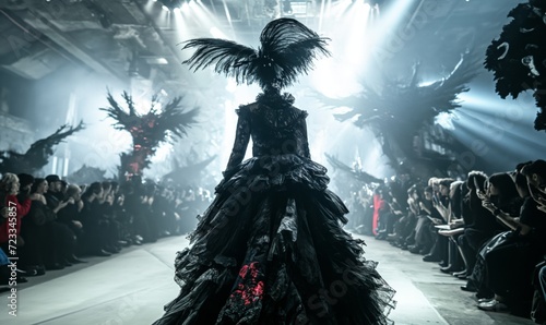 Extravagant Feathered Dress at Fashion Show