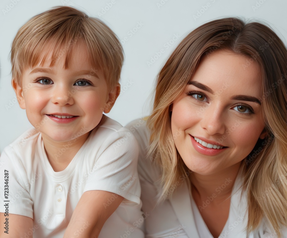 Joyful Moments: Capturing the Pure Happiness of a Mother and Her Son isolated on a white background Joyful Moments: Capturing the Pure Happiness of a Mother and Her Son isolated on a white background