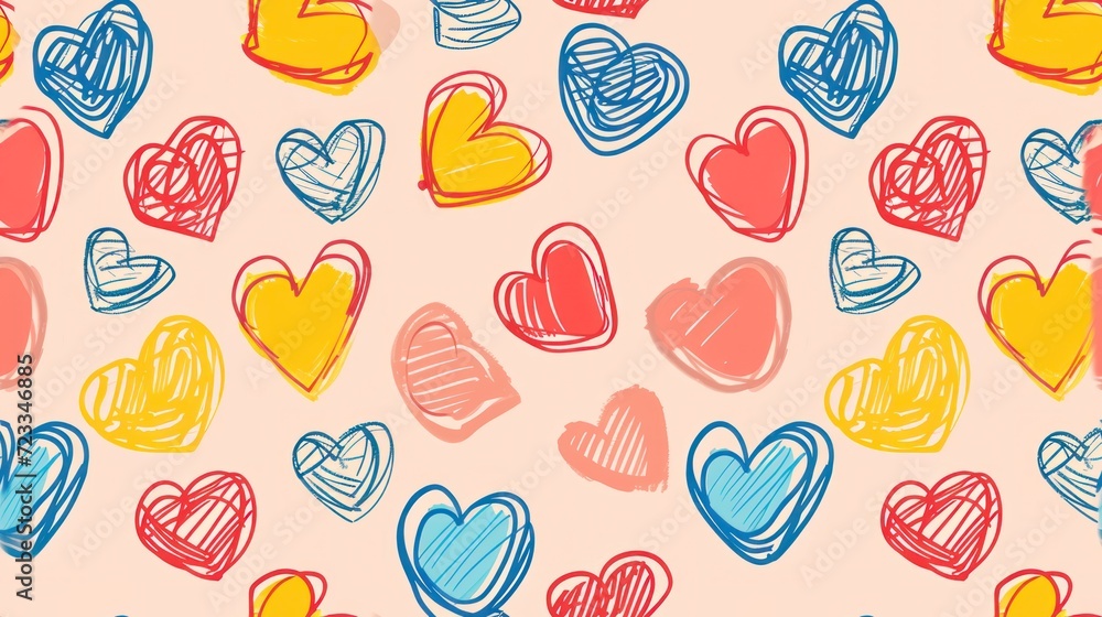 a bunch of hearts drawn in different colors on a pink background with blue, red, yellow, and pink hearts in the shape of a heart on a light pink background. a bunch of hearts drawn in different colors on a pink background with blue, red, yellow, and pink hearts in the shape of a heart on a light pink background.